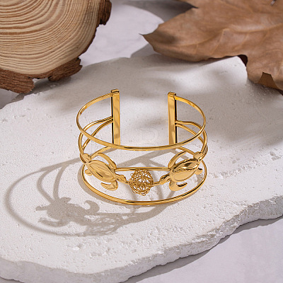 304 Stainless Steel Cuff Statement Bangles BJEW-Z161-03G-1