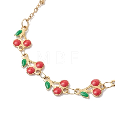 304 Stainless Steel Enamel Cherry Bracelets & Necklaces Sets SJEW-JS01368-1