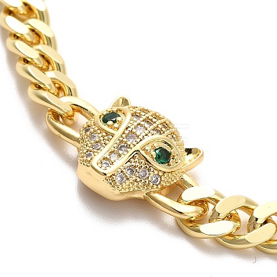 Green Cubic Zirconia Leopard Link Bracelet with Brass Curb Chains for Men Women KK-H434-11G-1
