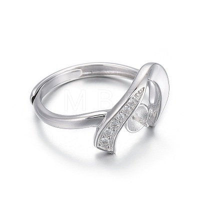Adjustable Rhodium Plated 925 Sterling Silver Finger Ring Components STER-F048-23P-1