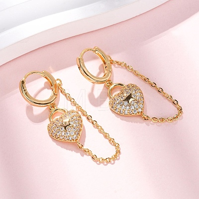 Heart Brass Micro Pave Clear Cubic Zirconia Hoop Earrings EJEW-F384-07G-1