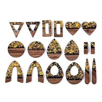 18Pcs 9 Styles Opaque Resin & Walnut Wood Pendants RESI-N053-03-1