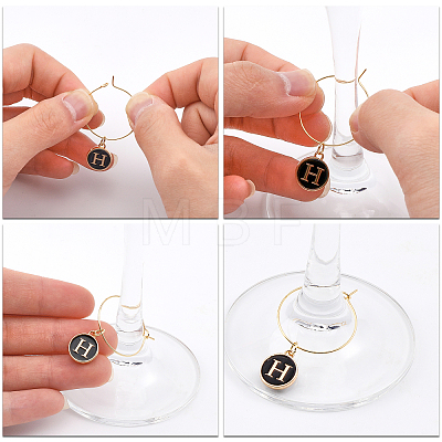 Flat Round with Letter Alloy Enamel Wine Glass Charms AJEW-PH01515-1