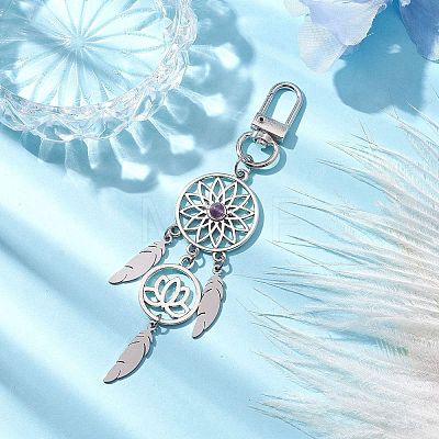 Alloy Woven Web/Net with Feather Pendant Decorations HJEW-TA00191-1