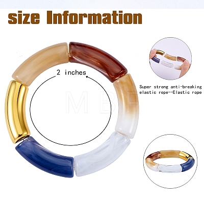 Chunky Curved Tube Beads Stretch Bracelets Set BJEW-SW00016-1