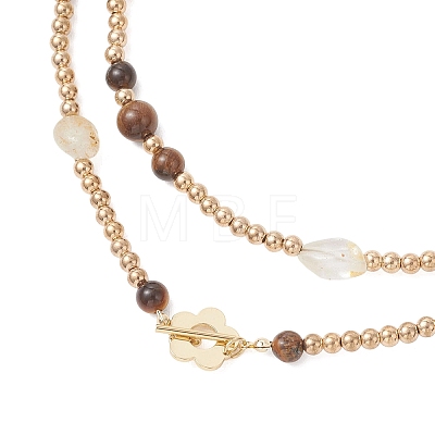 Round Natural Tiger Eye & Nuggets Topaz Beaded Wrap Long Necklaces NJEW-JN05907-01-1