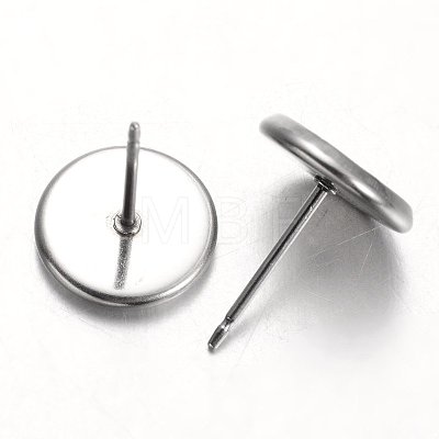 Flat Round Stainless Steel Stud Earring Settings X-STAS-M227-8mm-1
