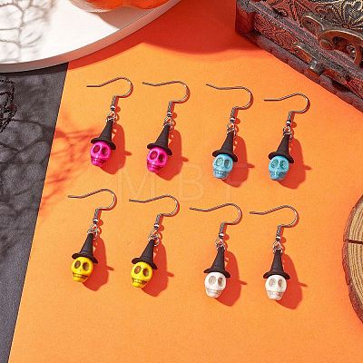 4 Pairs Dyed Synthetic Turquoise Pendants Earrings EJEW-TA00422-1