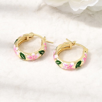 Brass Enamel Hoop Earrings for Women EJEW-K335-01G-02-1