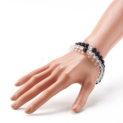 Synthetic Quartz Crystal Beads and Synthetic Black Stone Beads Stretch Bracelets Set for Girl Women Gift BJEW-JB06792-1
