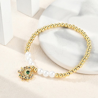 Brass Micro Pave Cubic Zirconia Charm Bracelets for Women BJEW-M050-02G-01-1