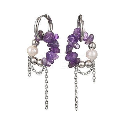 Natural Amethyst Chips Drop Earrings EJEW-TA00817-02-1