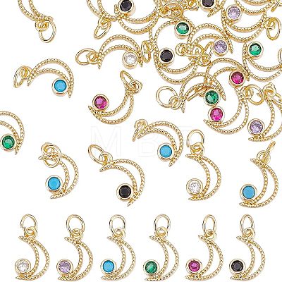 Fingerinspire 24Pcs 6 Colors Real 18K Gold Plated Brass Micro Pave Cubic Zirconia Charms ZIRC-FG0001-06-1