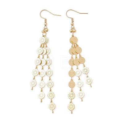 Brass Flat Round with Sun Pattern Link Chain Tassel Dangle Earrings EJEW-JE06928-1