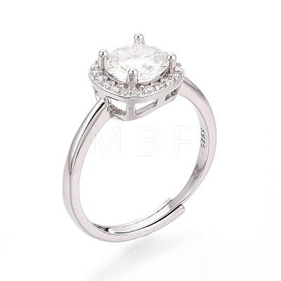 Adjustable 925 Sterling Silver Round Cut Moissanite Halo Promise Ring STER-T008-87P-1