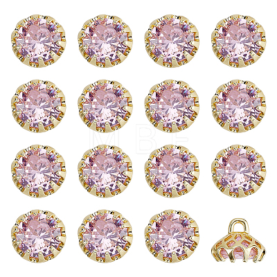 Flower Brass Micro Pave Cubic Zirconia Shank Buttons BUTT-WH0061-12A-1