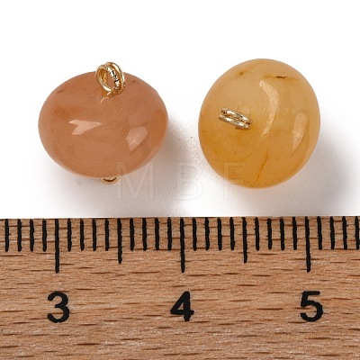 Natural Topaz Jade Saucer Charms with Rack Plating Golden Tone Brass Bails KK-B103-17B-09-1