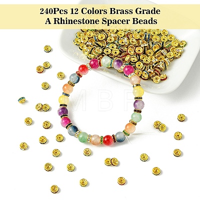 240Pcs 12 Colors Brass Grade A Rhinestone Spacer Beads KK-YW0002-34G-1
