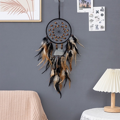 Iron Woven Web/Net with Feather Hanging Ornaments PW-WG7966A-01-1