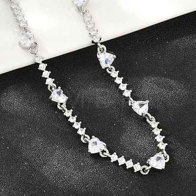 Brass Pave Clear Cubic Zirconia Heart Link Chain Necklaces KK-CBA4547-16B-P-1