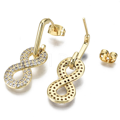 Brass Micro Pave Clear Cubic Zirconia Dangle Stud Earrings EJEW-S208-117-NF-1