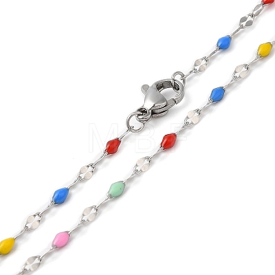 Colorful Enamel Oval & Dapped Link Chain Necklace NJEW-Q315-01P-1