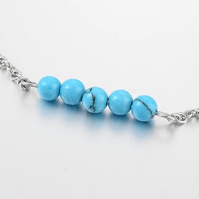 Round Synthetic Turquoise Beads Anklets AJEW-AN00103-01-1