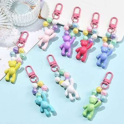 8Pcs 8 Colors Opaque Acrylic Round Bead & Bear Pendant Decorations HJEW-YW00366-1