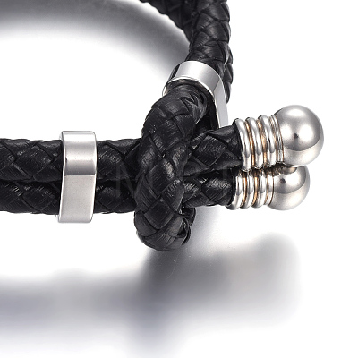 Braided Leather Cord Multi-Strand Bracelets BJEW-E352-42P-1