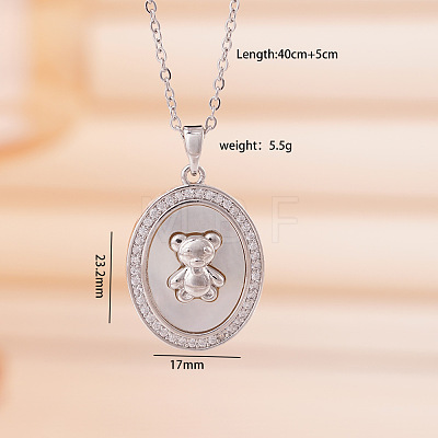 Brass Micro Pave Clear Cubic Zirconia with Natural White Shell Pendant 304 Stainless Steel Cable Chain Necklaces for Women WGAF233-02-1