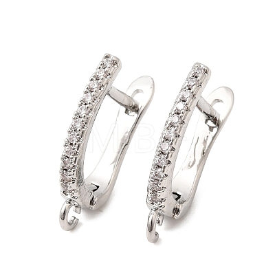 Brass Micro Pave Clear Cubic Zirconia Hoop Earring Finding KK-Z154-08P-1