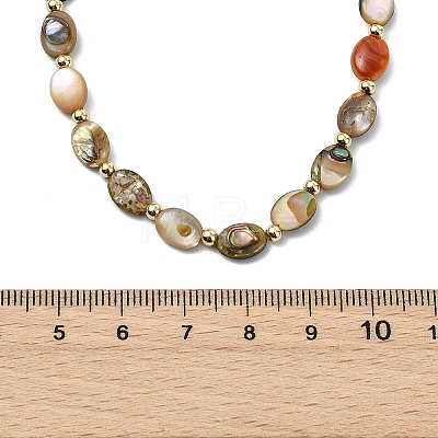 Natural Paua Shell Oval Beaded Necklaces with Brass End Chains for Men Women NJEW-JN06043-1