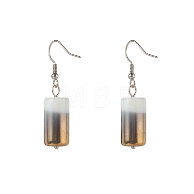 Half Electroplate Opaque Glass Column Beads Dangle Earrings EJEW-JE04588-06-1