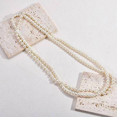 Baking Paint Pearlized Glass Pearl Round Beaded Long Necklaces NJEW-SW00066-03-1