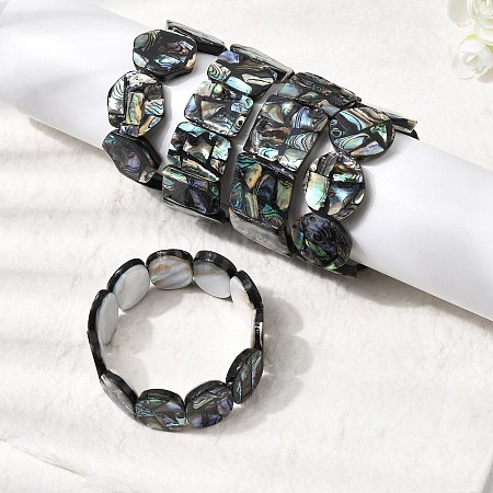 Natural Abalone Paua Shell Stretch Beaded Stretch Bracelets for Women BJEW-A151-01-1