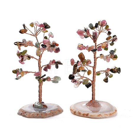Natural Multicolor Tourmaline Chips & Agate Pedestal Display Decorations DJEW-A001-04F-1