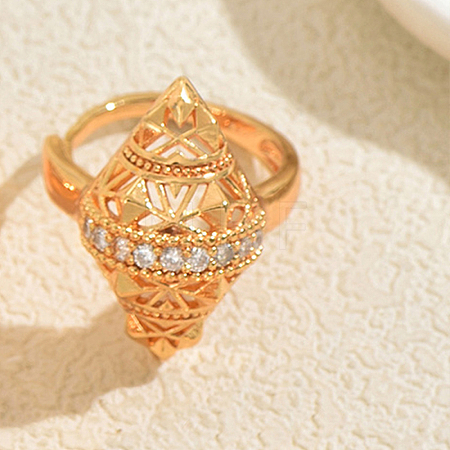 Hollow Geometric Brass Micro Pave Cubic Zirconia Finger Rings for Women US8638-5-1