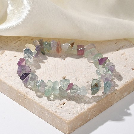Chips Natural Fluorite Beaded Stretch Bracelets BJEW-JB01826-01-1