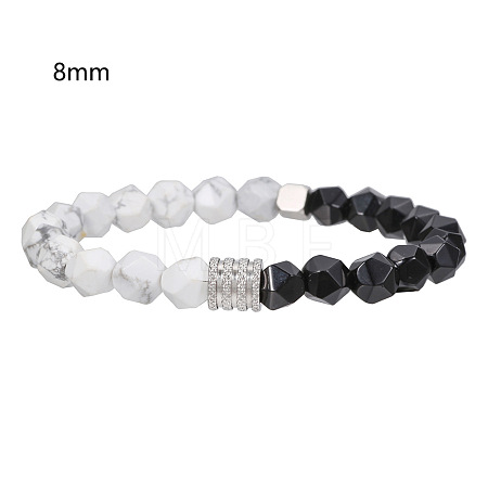 Polygon Synthetic Howlite & Natural Black Agate Beaded Stretch Bracelets WG9FB4D-02-1