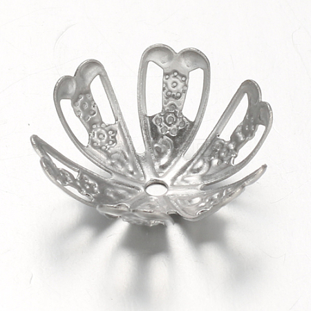Tarnish Resistant 6-Petal 304 Stainless Steel Flower Bead Caps STAS-F094-09P-1