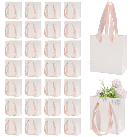 30Pcs Paper Gift Tote Bags with Pink Ribbon ABAG-GL0001-12-1