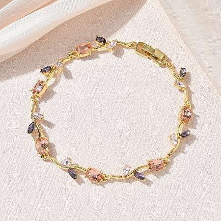 Brass Glass Flower Link Chain Bracelets KK-CBA7DFA-01G-03-1