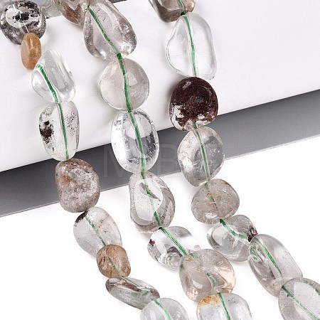 Natural Green Lodolite Quartz/Garden Quartz/Green Phantom Quartz Beads Strands G-N362-15A-01-1