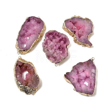 Dyed Natural Druzy Agate Slice Nuggets Links Connector Charms G-P614-04G-03-1