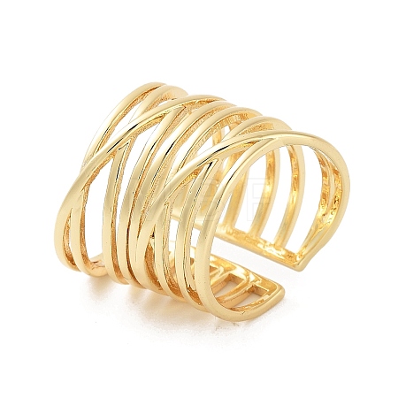 Rack Plating Brass Open Cuff Rings RJEW-M168-06G-1