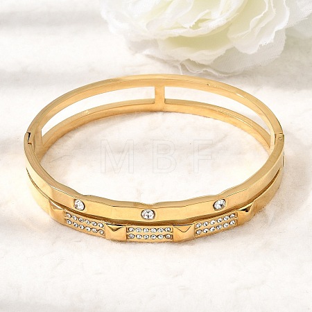 304 Stainless Steel Crystal Rhinestone Double Layer Hinged Cuff Bangles for Women SA-CBAF851-01G-1