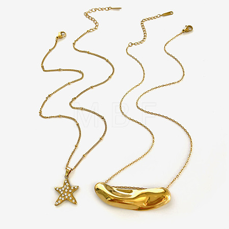 2Pcs 2 Styles 316L Surgical Stainless Steel Crystal Rhinestone Star Irregular Tube Pendant Necklaces WG0E33C-01-1