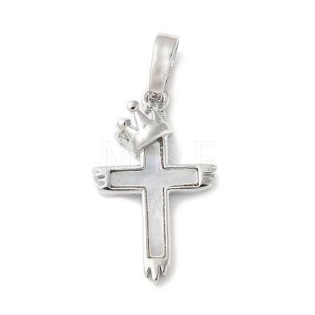 Brass Pave Natural White Shell Pendants KK-S522-01F-P-1