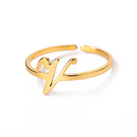 Adjustable 201 Stainless Steel Letter Open Cuff Rings for Women FS-WG61269-22-1