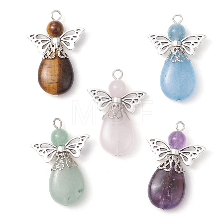 Natural Green Aventurine/Amethyst/Rose Quartz/Tiger Eye/Quartz Pendants PALLOY-JF03187-1